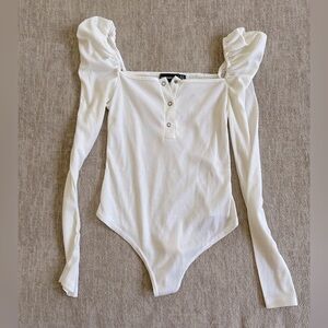PrettyLittleThing White Ribbed Henley Long Sleeve Bodysuit